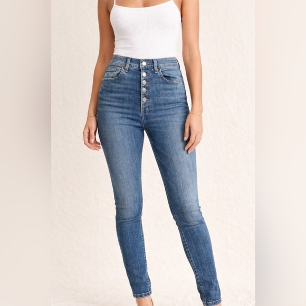 Reformation High Rise Button Fly Skinny Jeans Blue Denim Women’s